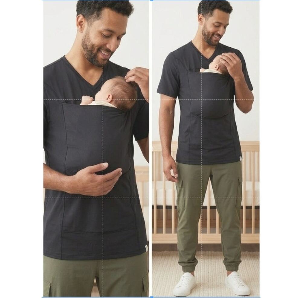 Lalabu The Dad Shirt Babywearing Kangaroo Pouch Carrier V-Neck Tee Black 2XL